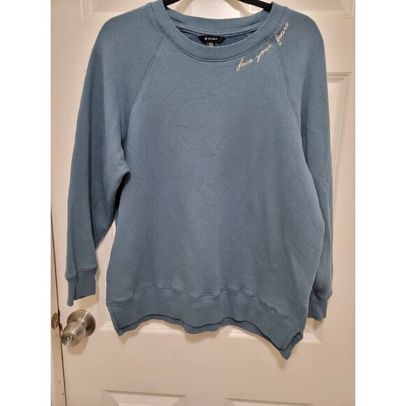 American Eagle Studio Women's Light Blue Pullover Sweatshirt  "Face Your - Picture 2 of 10
